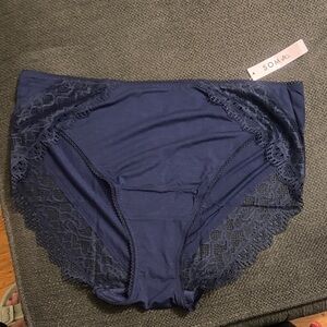 Soma Women's embraceable high leg brief Blue Lace Accent Panties L NWT